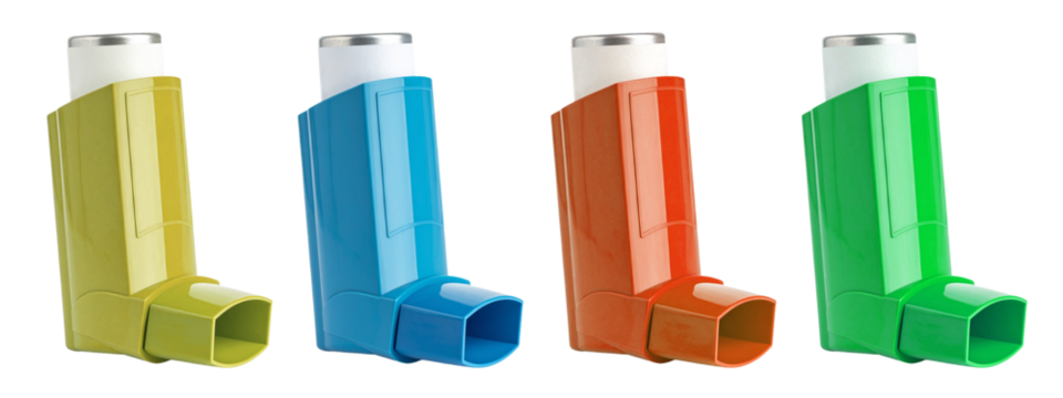 group of inhaler in four colors isolated on white background