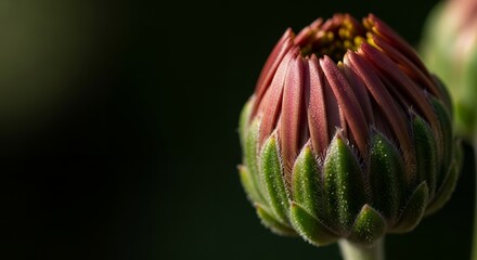 Close-up of a flower bud with green and red petals.