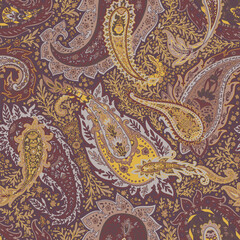 Burgundy Gold Ornamental Paisley Pattern