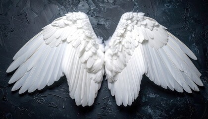 Angel Wings on Dark Textured Background with Glittering Accents in High Angle