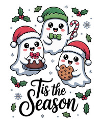 Cute Christmas Ghosts Kawaii 