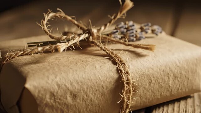 Wrapping a Gift With Brown Paper and Lavender Flowers