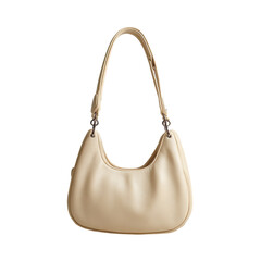 Minimalist cream shoulder bag on black; purse with curved, soft structure