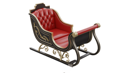 Elegant Santa Claus sleigh with red leather seat and gold accents for Christmas