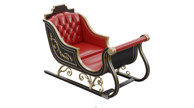 Elegant Santa Claus sleigh with red leather seat and gold accents for Christmas