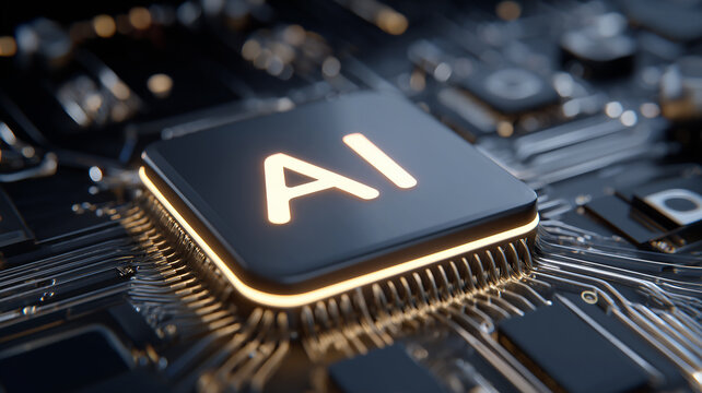 Futuristic circular interface with AI at the core, representing intelligent systems, data analytics, and automated decision making across platforms.