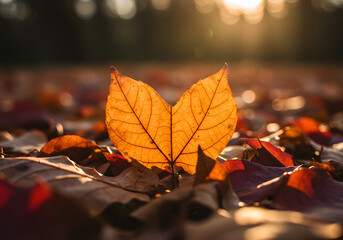 Autumnal leaf on fallen leaves