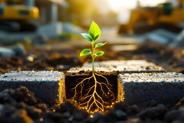 Resilient sprout growing through hard ground, demonstrating hope and new beginnings, perfect for environmental or business resilience messages