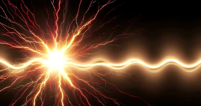 Intense Electrical Discharge with Fiery Lightning Strikes and Energy Waves