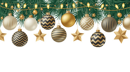 Elegant Christmas ornament border with festive gold stars and baubles design