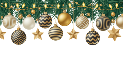 Elegant Christmas ornament border with festive gold stars and baubles design