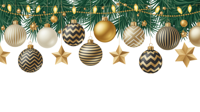 Elegant Christmas ornament border with festive gold stars and baubles design