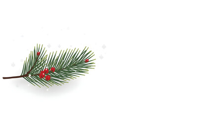 Christmas background image with a minimalist pine branch and red berries on white snowy backdrop symbolizing elegant winter simplicity.
