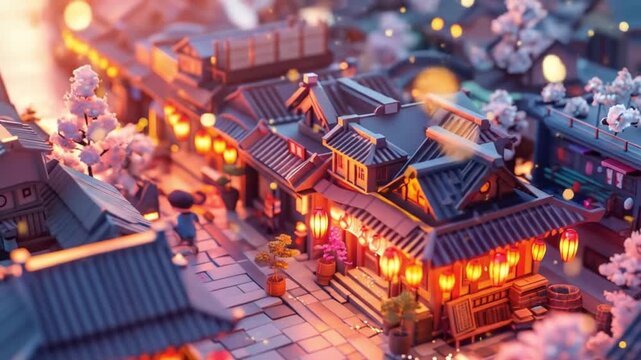 3d isometric low poly clay illustration of a tample light at night Videos