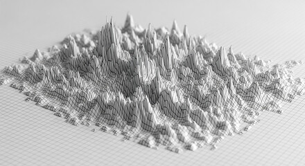 Abstract data landscape in wireframe style on digital grid, technology background for big data visualization and scientific research analysis showing information peaks