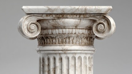 Obraz premium 3D illustration of a classical marble pillar with fluted shaft and ornate capital against a gray backdrop