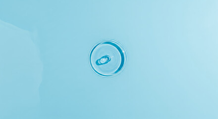 Minimalist water ripple on clean blue surface top view, abstract background for purity and wellness concept or fresh hydration theme banner