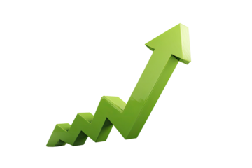 Green upward trending arrow against a stark black background