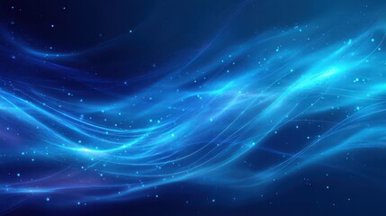 Abstract Blue Energy Background: Glowing Electric Waves and Particles in Cool Neon Tones