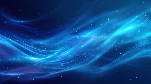 Abstract Blue Energy Background: Glowing Electric Waves and Particles in Cool Neon Tones - Powered by Adobe