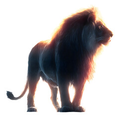 Majestic Lion: An awe-inspiring lion stands tall, bathed in the golden light of the sun, embodying power, pride, and the untamed spirit of the wild.