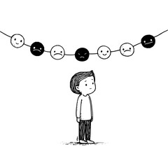 Sadness and mood swings illustration concept for mental health awareness and emotional wellbeing support art