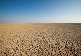 A panoramic view of an endless, desolate, sun-baked landscape. Deep cracks in the arid ground reflect the extreme heat and devastating drought ,remote ,texture ,dust