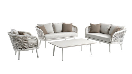 Outdoor set woven sofa, loveseat, chair, and coffee table on black
