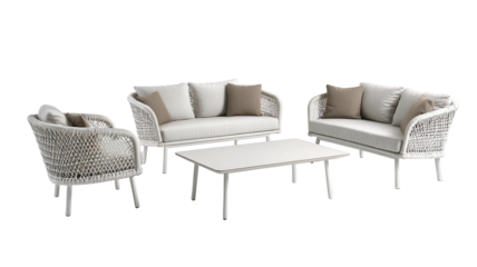 Outdoor set woven sofa, loveseat, chair, and coffee table on black
