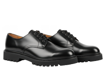 A pair of classic black leather derby shoes with thick soles