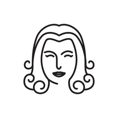 Elegant line art drawing of a woman with curly hair.