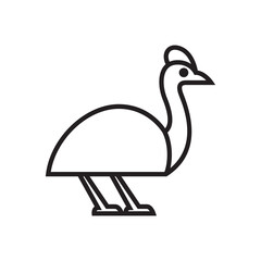 Stylized cassowary bird simple line art icon isolated on white background.