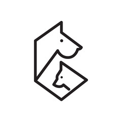 Geometric dog and cat head line art logo design icon.