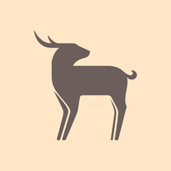 Minimalist brown deer silhouette vector graphic icon.