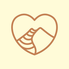 Minimalist line art of a road to a mountain inside a heart symbol.