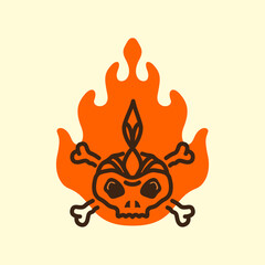 Stylized flaming skull and crossbones emblem illustration.