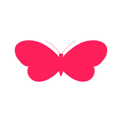 Simple pink butterfly silhouette graphic icon isolated on a white background.