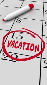 Vacation Calendar Schedule Day Date Circled Vertical 4K 3d Animation