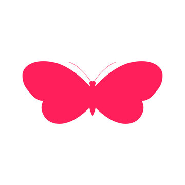 Simple pink butterfly silhouette graphic icon isolated on a white background.