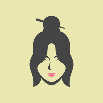 Minimalist vector illustration of a traditional Korean womans face.