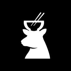 Creative deer head silhouette logo with a ramen bowl and chopsticks.