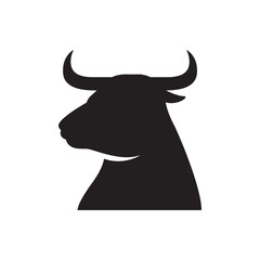 Minimalist black bull head silhouette profile vector icon.
