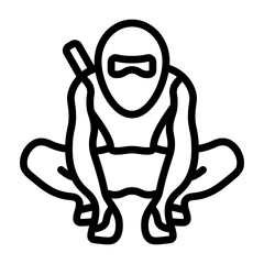 Crouching Ninja Vector Line Icon Design