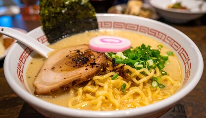 Japanese Tonkotsu Ramen Bowl On Dinner Table At Restaurant