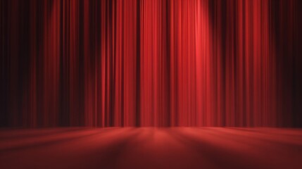 Dramatic Red Curtain: A striking red curtain commands attention, illuminated by a spotlight, casting shadows and texture, creating a sense of anticipation and drama.