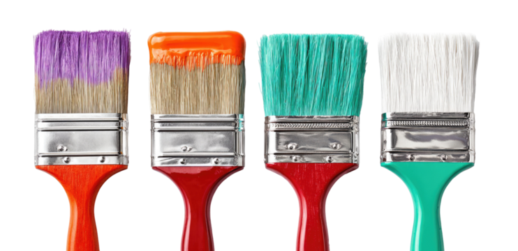 Four paintbrushes in different colors