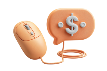 Online earning concept with computer mouse connected to dollar speech bubble