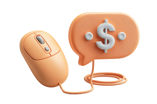 Online earning concept with computer mouse connected to dollar speech bubble