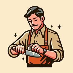 Illustration of a man sharpening a knife