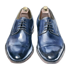 Watercolor Blue Polished Oxford Dress Shoes Vector Illustration
